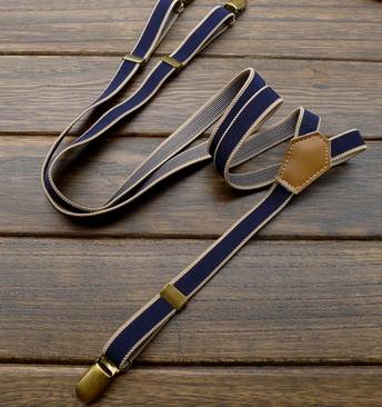 วินเทจ 1.5cm!!สายรัดกางเกงเอี๊ยม วินเทจ หัวทองเหลือง กว้าง 1.5cm แบบ Y สีน้ำเงินกากี