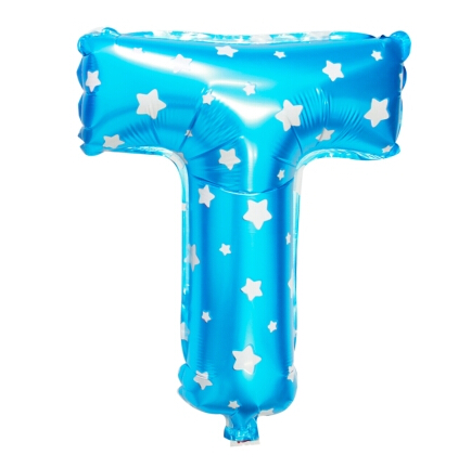 ลูกโป่งฟอยล์รูปตัวอักษร T สีฟ้าพิมพ์ลายดาว ไซส์เล็ก 14 นิ้ว - T Letter Shape Foil Balloon Size 14" Blue color printing Star