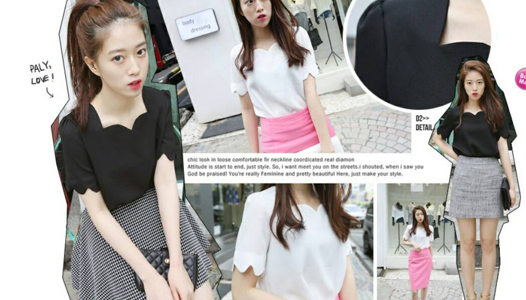 เสื้อแฟชั่นผ้าฮานาโกะ เสื้อทำงาน สีดำ คอและแขนเป็นหยักๆ สวยหวาน สินค้าคุณภาพ ราคาไม่แพง