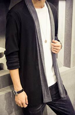 เสื้อคลุม คาดิแกนทูโทน ตัวยาว No 40 42 สีดำ