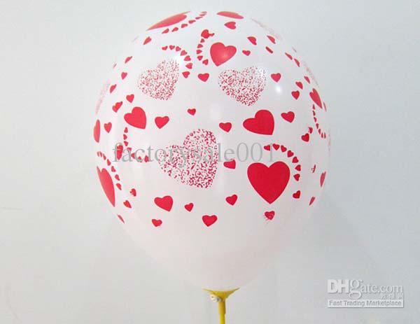 ลูกโป่งกลมสีขาว พิมพ์ลายหัวใจ สีแดง รอบใบ ไซส์ 12 นิ้ว แพ็คละ 10 ใบ (Round Balloons 12" - Printing Heart red on latex White balloons)