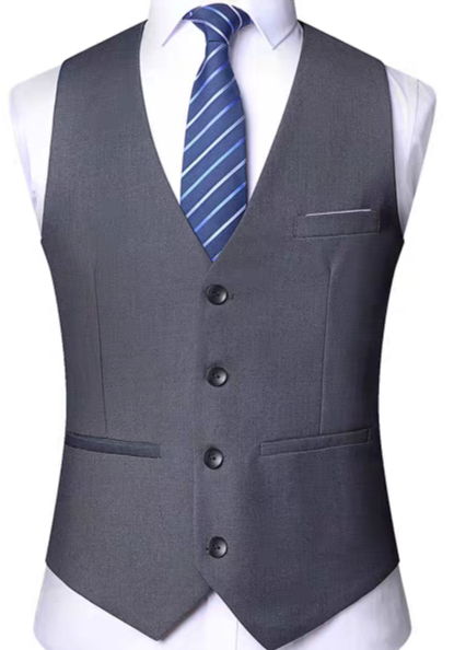 เสื้อกั๊กสูท 4เม็ด XS-Plus Size แบบคลิบขาว แบบสีล้วน Size No.32 34 36 38 40 42 44 46 47 สีดำ น้ำเงิน เทา