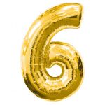 ลูกโป่งฟลอย์รูปตัวเลข 6 สีทอง ไซส์จัมโบ้ 40 นิ้ว - Number 6 Shape Foil Balloon Size 40" Gold Color