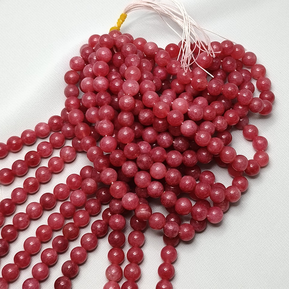 หินสตอเบอรี่ควอตซ์ หินรักแท้ เสริมพลังรัก มีความสุข ฟื้นฟูความเหนื่อยล้า ยาว 37 ซม. 8 มิล (50 เม็ด)