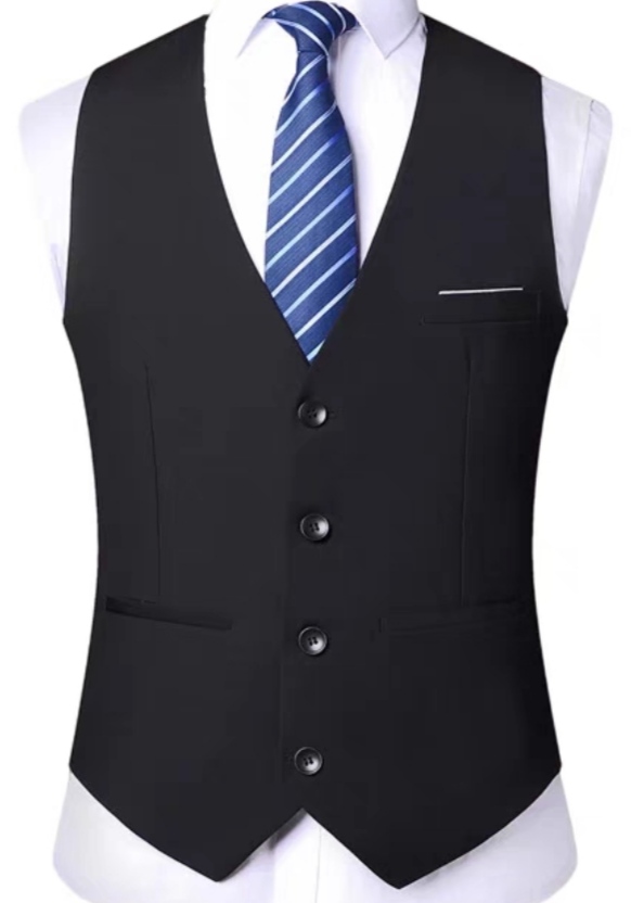 เสื้อกั๊กสูท 4เม็ด XS-Plus Size แบบคลิบขาว แบบสีล้วน Size No.32 34 36 38 40 42 44 46 47 สีดำ น้ำเงิน เทา