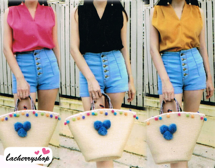 เสื้อผ้าแฟชั่น เสื้อทำงาน ผ้าฮานาโกะ สีฟ้าอ่อน แขนกุด จับจีบช่วงไหล่แต่งทรง สวยเรียบหรู ใส่ได้ทุกโอกาส