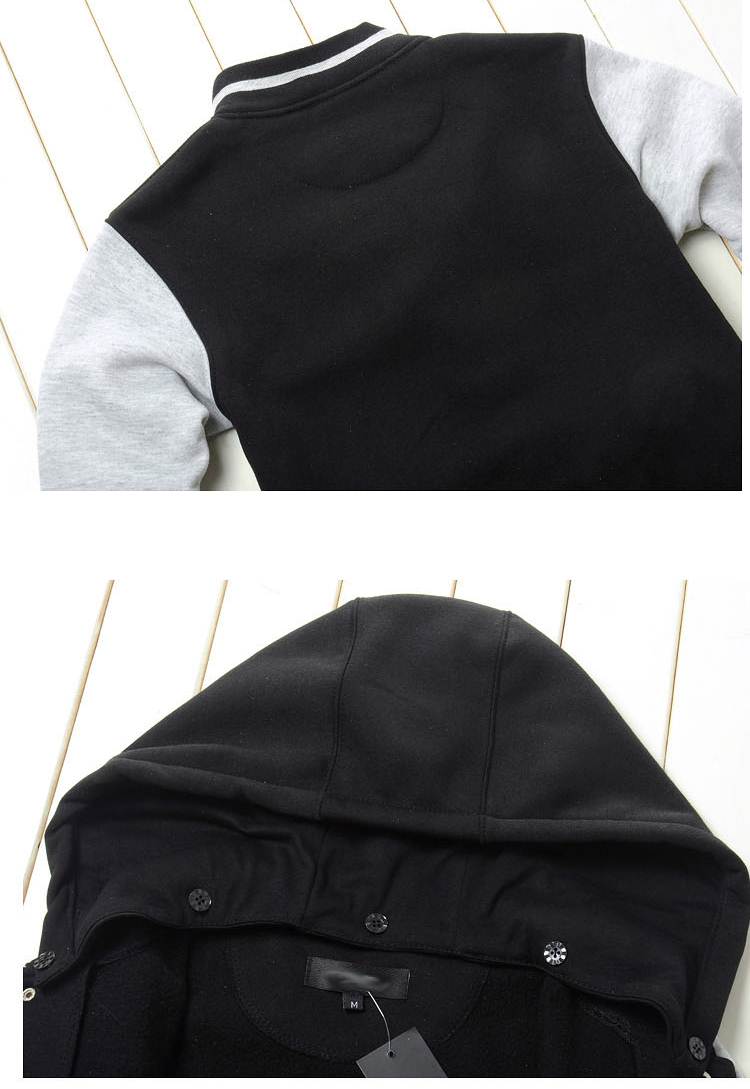 ถอดฮู้ดได้+เสื้อแจ็คเก็ต เสื้อคลุมเบสบอล hood เรียบ สีดำแขนเทา เทาแขนดำ No.37 39