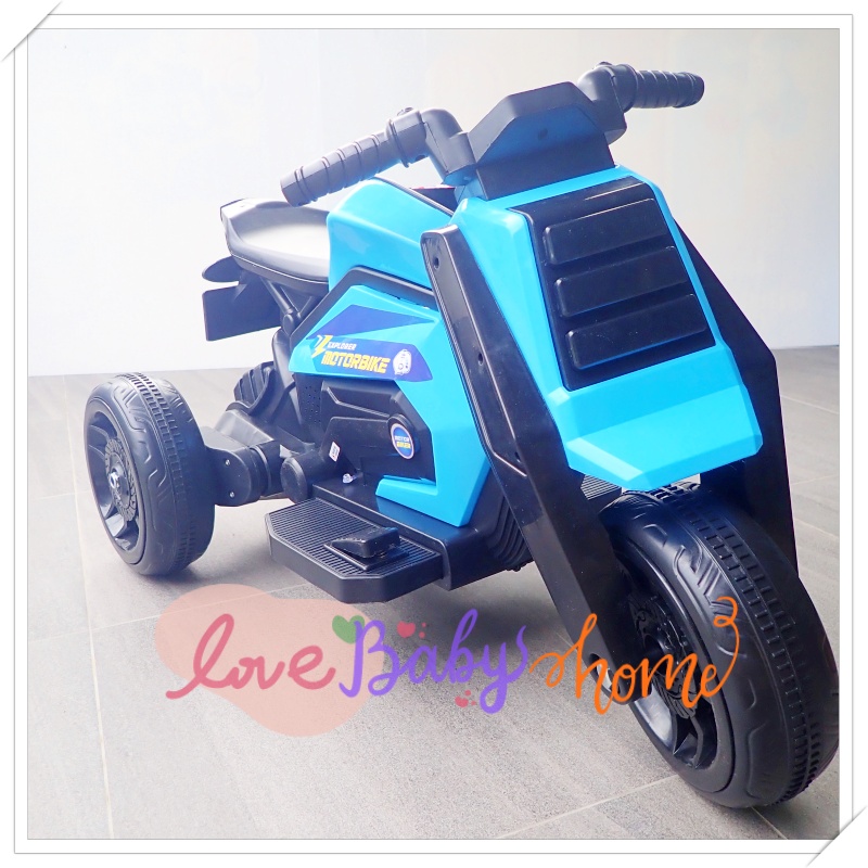 🏍️ มอเตอร์ไซค์เด็กสามล้อ รุ่น Explorer สีฟ้า🚀 | ขับเคลื่อนด้วยแบตเตอรี่ เสียง-ไฟเหมือนจริง!