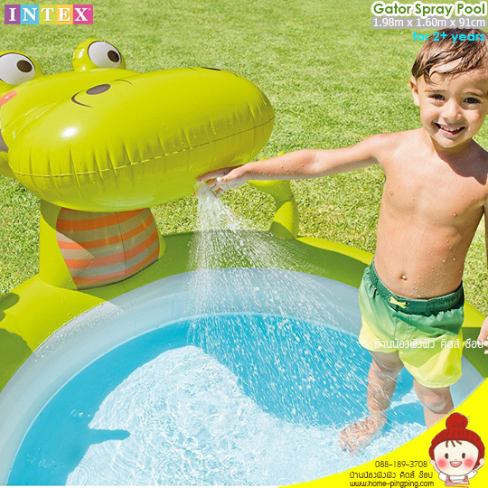 Intex สระเป่าลมน้ำพุ จระเข้แสนกล สีเขียว รุ่น 57431 คุณสมบัติ - ขนาด: 78 x 63 x 36 นิ้ว (198 x 160 x 91 ซม.) - ทำจากไวนีลหนา 0.28 มม. - สามารถต่อสายยางเข้าที่สระเพื่อให้น้ำพุพ่นออกมาทางปากของจระเข้ได้ - ความจุน้ำที่ความสูง 6.5 นิ้ว (17 ซม.) ของขอบสระ: 45 แกลลอน (170 ลิตร) - มีวาล์วเปิด-ปิดระบายน้ำที่พื้นสระ เพื่อความสะดวกรวดเร็วในการจัดเก็บ - เหมาะสำหรับเด็กอายุ 2 ปีขึ้นไป