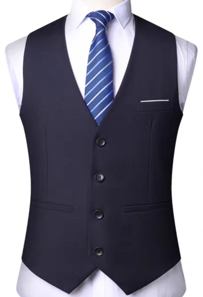 เสื้อกั๊กสูท 4เม็ด XS-Plus Size แบบคลิบขาว แบบสีล้วน Size No.32 34 36 38 40 42 44 46 47 สีดำ น้ำเงิน เทา