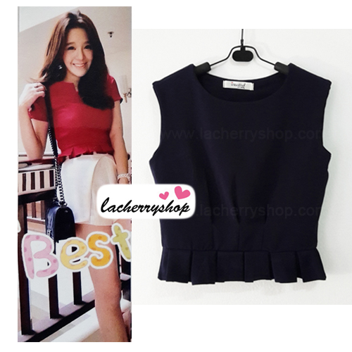 เสื้อแฟชั่น แขนกุด สีกรมท่า ผ้าฮานาโกะ ทรงสวยเรียบหรู เนื้อผ้านิ่ม อยู่ทรง ไม่ยับง่าย ใส่สบาย สินค้าคุณภาพ ราคาไม่แพง