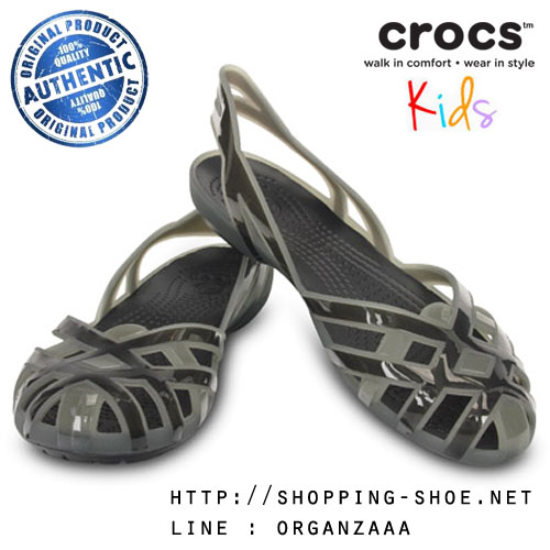 J6 : Crocs Kids Huarache Slingback Flat Girls J - Silver/Onyx ของแท้ Outlet ไทยและฮ่องกง