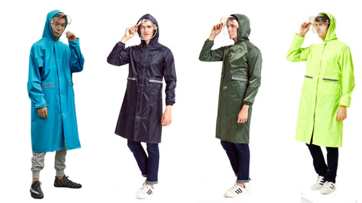ชุดเสื้อคลุมกันฝน พร้อมหมวกใส มีฮู้ด hood ผ้าร่ม กันลม กันน้ำ Nylon แถบสีสะท้อน No.43 45 47 49 51เขียว เขียวสะท้อน แดง ฟ้า กรม