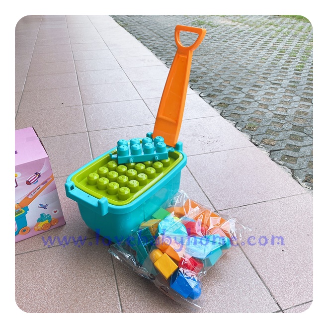 Play block รถเข็นตัวต่อ รถเข็นลาก เลโก้ ตัวต่อชิ้นใหญ่ บล็อกชมพู