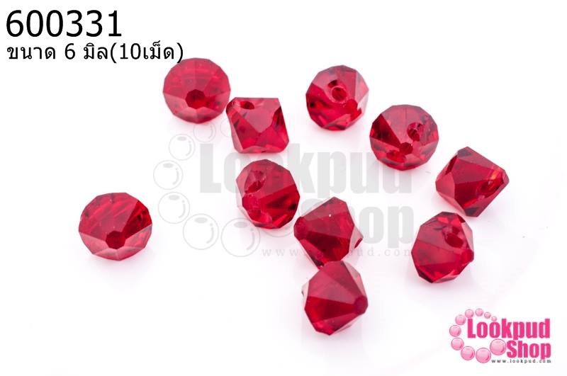 คริสตัลสวารอฟสกี้ (SWAROVSKI) สีแดงเข้ม รูข้าง 6มิล(10เม็ด)