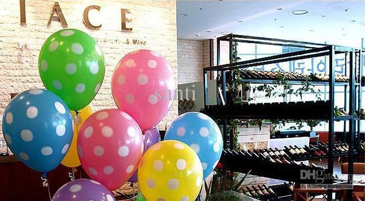 ลูกโป่งกลมนำเข้า พิมพ์ลายจุด คละสี ไซส์ 12 นิ้ว แพ็คละ 10 ใบ ( Polka Dot Printing Balloon - Mixed Color )