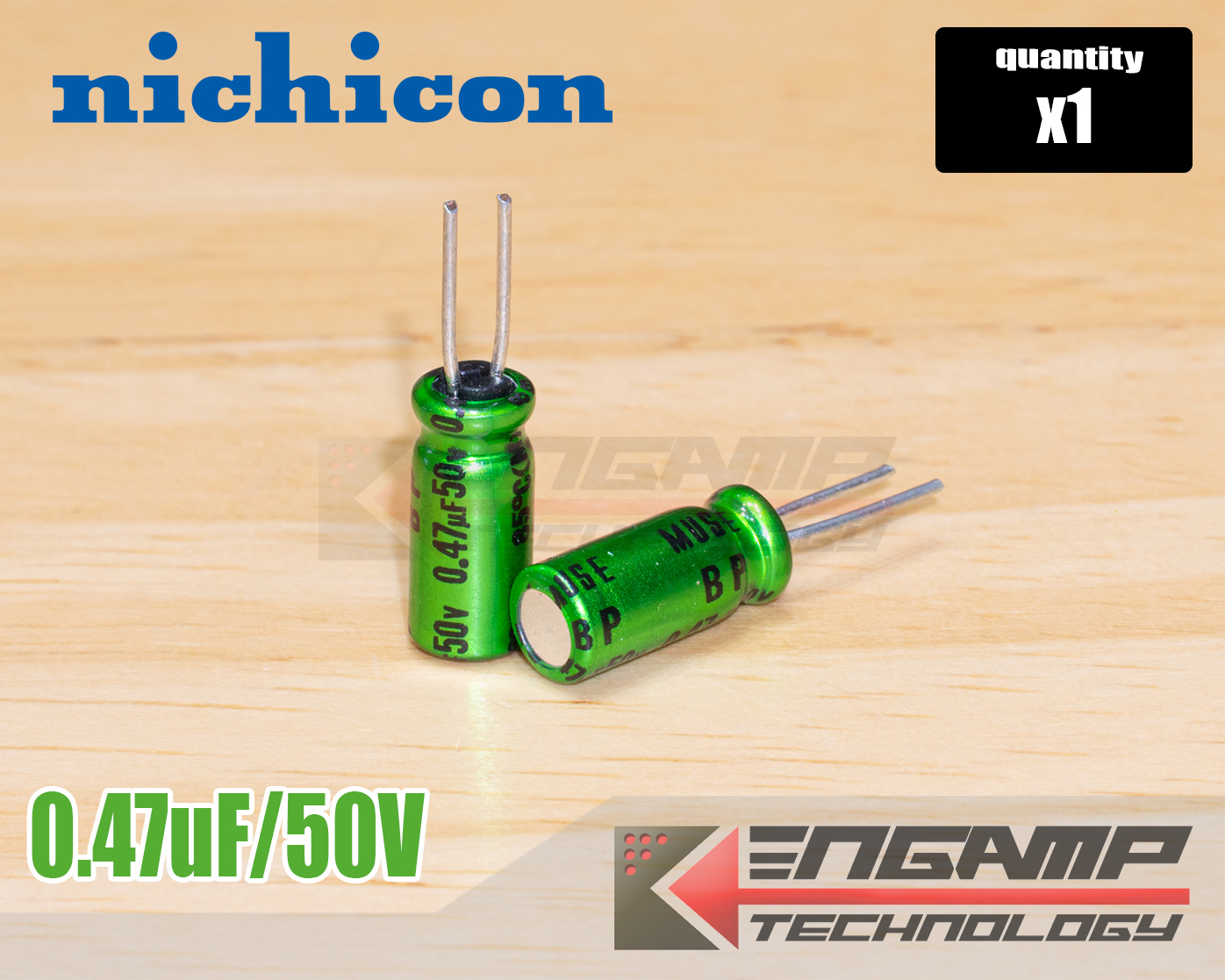 (1ตัว) [E-CAP] 0.47uF/50V B.P 85ºC Nichicon MUSE 5x12mm P=2mm