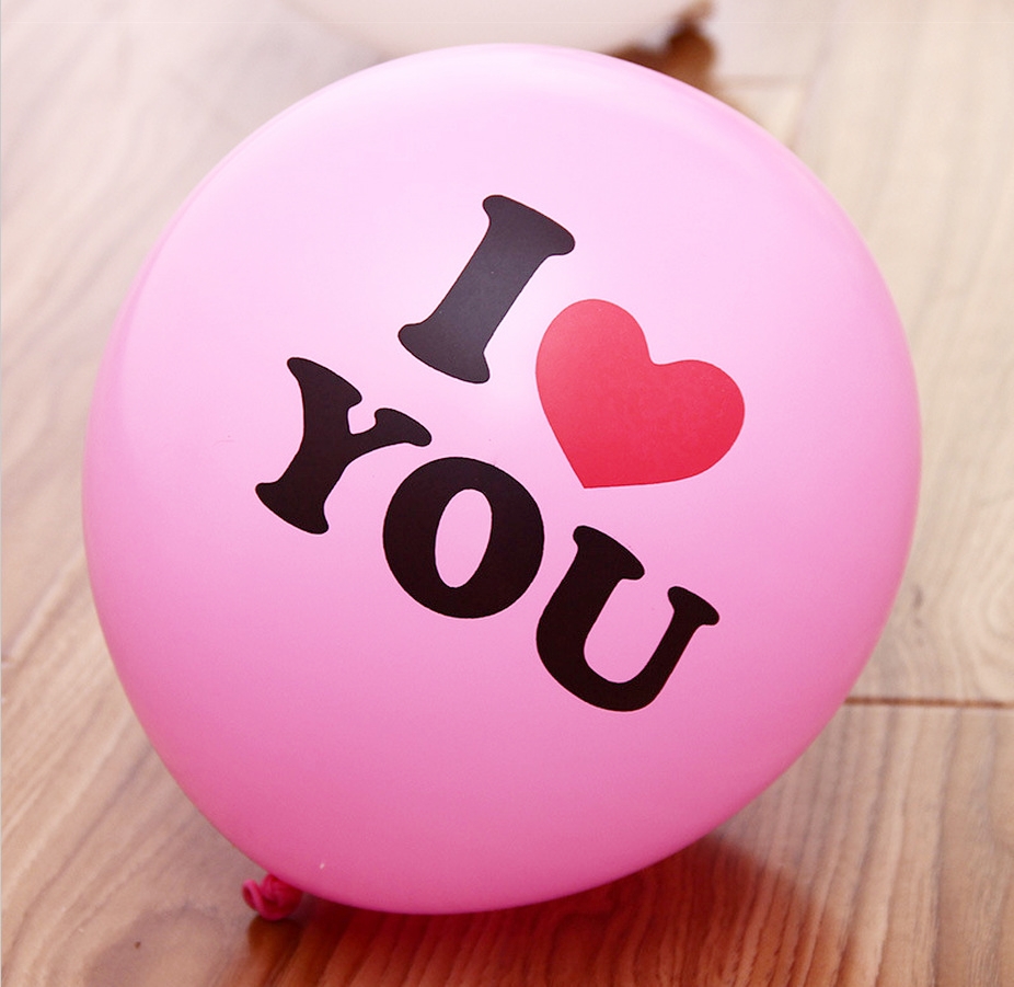 ลูกโป่งกลมนำเข้า พิมพ์ลาย I Love You สีชมพู ไซส์ 12 นิ้ว แพ็คละ 10 ใบ ( I Love You Printing Balloon - Pink Color )