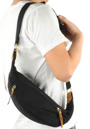 กระเป๋าแนวๆวินเทจ คาดอก คาดเอว กระเป๋ามือถือ กระเป๋าipad 2 ช่อง2ซิบ ผ้าใบ สีดำ เทา