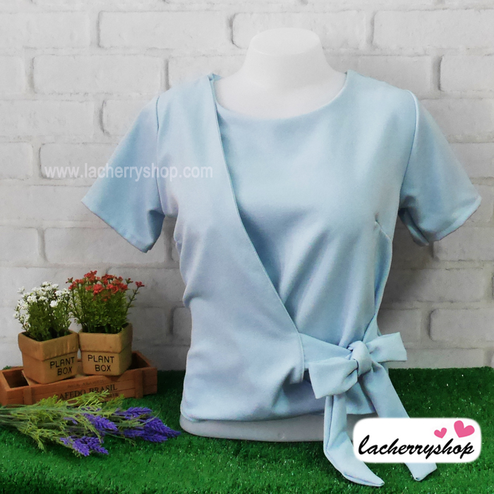 เสื้อผ้าแฟชั่น เสื้อทำงาน สีขาว เอวมัดโบว์เก๋ๆ ผ้าฮานาโกะเนื้อดี แบบสวยน่ารักๆ ใส่ได้ทุกโอกาส คุณภาพดี ราคาไม่แพง