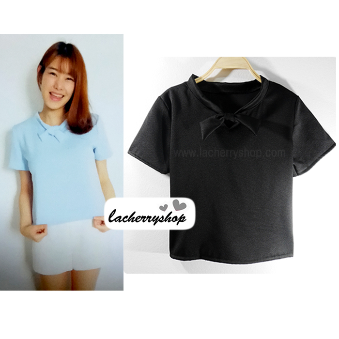เสื้อแฟชั่น เสื้อสีดำ แบบสวยผูกโบว์ที่คอน่ารักๆ สินค้าคุณภาพ ราคาไม่แพง