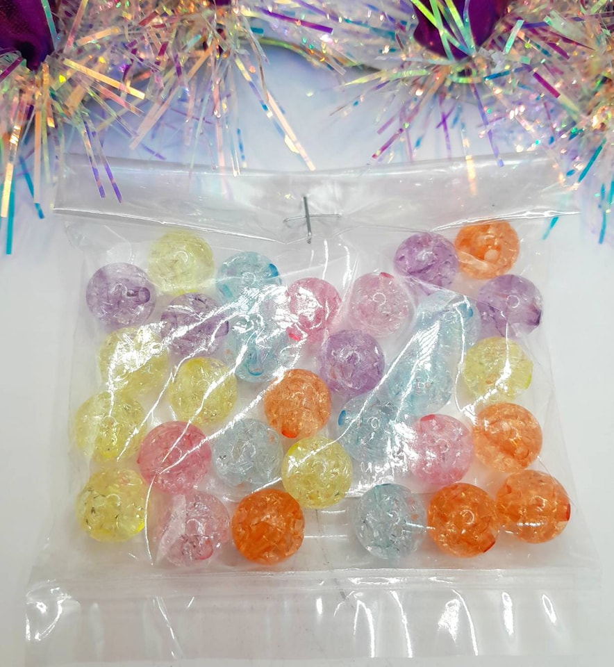 ลูกปัดแฟนซี ทรงกลมใส คละสี แพค 20฿