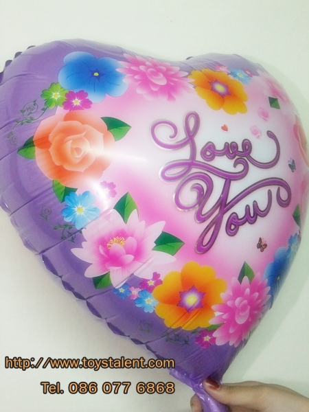 ลูกโป่งฟลอย์รูปหัวใจสีม่วงพิมพ์ลาย LOVE YOU ไซส์ 18 นิ้ว - Love Series Heart Shape Foil Balloon / Item No. TL-E019
