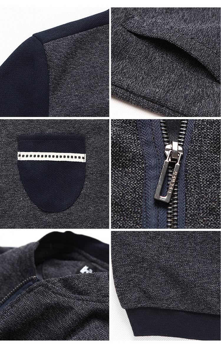 เสื้อคลุมเบสอล 2โทน ติดซิบ ปะกระเป๋า สีเทาแขนน้ำเงิน No.46