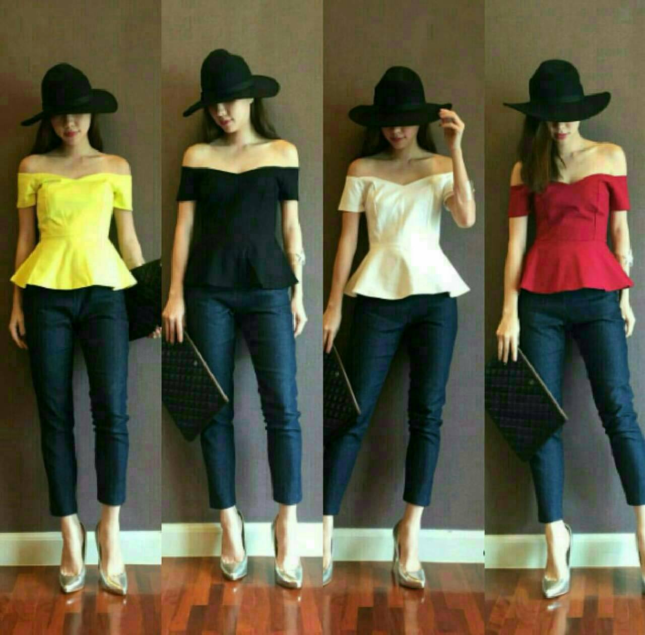 เสื้อแฟชั่นผ้าฮานาโกะ เสื้อทำงาน สีแดง มีแขนเปิดไหล่ เซ็กซี่ๆ สินค้าคุณภาพดี ราคาไม่แพง