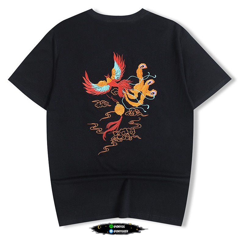 เสื้อยืดปักลายฟีนิกซ์ ลายใหม่สวยมาก สีดำ