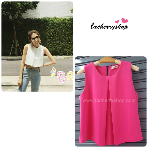 เสื้อแฟชั่นผ้าฮานาโกะ เสื้อทำงาน สีโอรส แขนกุด จับจีบที่อกเก๋ๆ สินค้าคุณภาพ ราคาไม่แพง