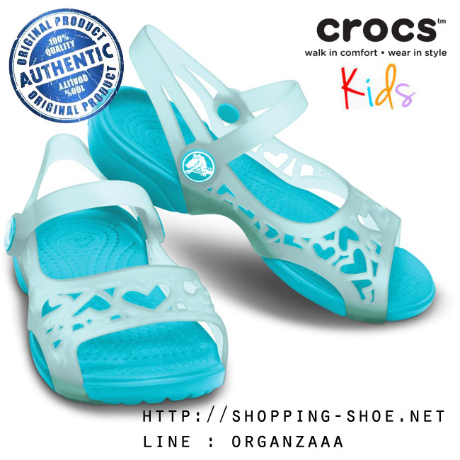 C12 : Crocs Kids Adrina Hearts Sandal - Sea Foam ของแท้ Outlet ไทยและฮ่องกง