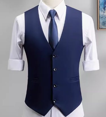 เสื้อกั๊กกระดุมคู่4 8เม็ด oversizeชาย สไตล์อังกฤษ23 แฟชั่นเล็กใหญ่ กระเป๋าขาว สีล้วน No.32 34-36-38-40-42 44 45 สีดำ เทา น้ำเงิน