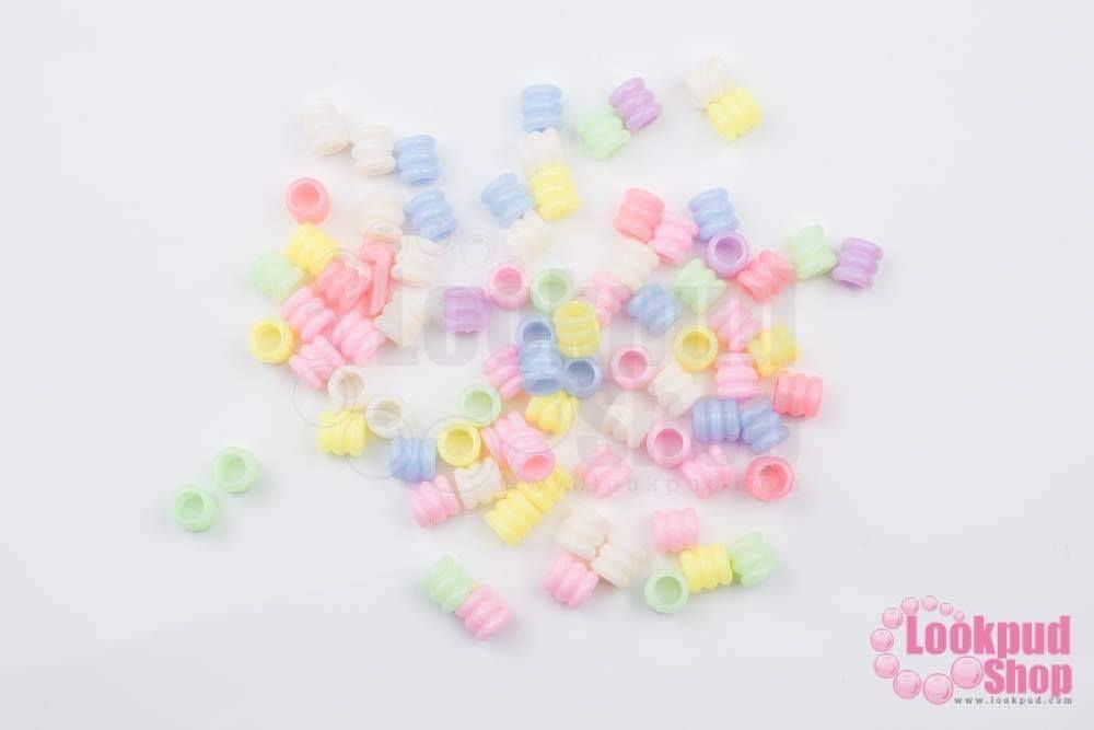 ลูกปัดพลาสติก คละสีพาสเทล กระบอกเกลียว 7มิล (1ถุง/500กรัม)