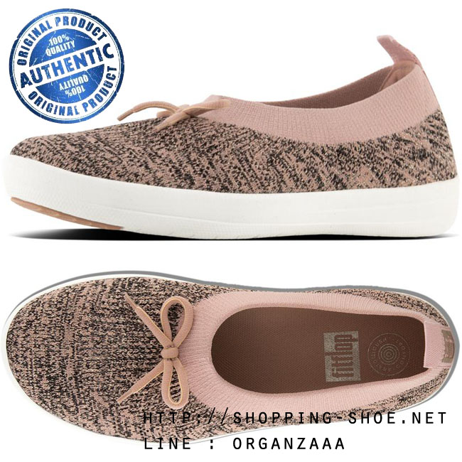 Fitflop Uberknit Slip On Ballerina With Bow Black Nude Metallic ของแท้ นำเข้าจาก USA และ UK