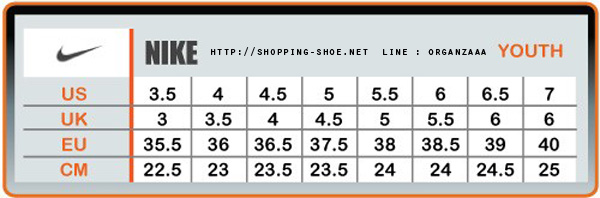 nike,nike size,nike youth,nike kid,ตารางไซส์รองเท้า