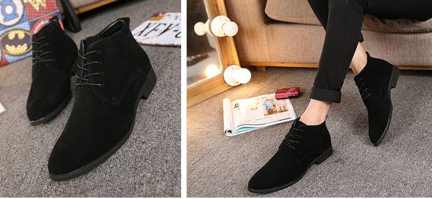 รองเท้าทรงเรียวหนังกลับหุ้มข้อ คลาสสิคพิเศษ สีดำ เทา กากี No.38-44