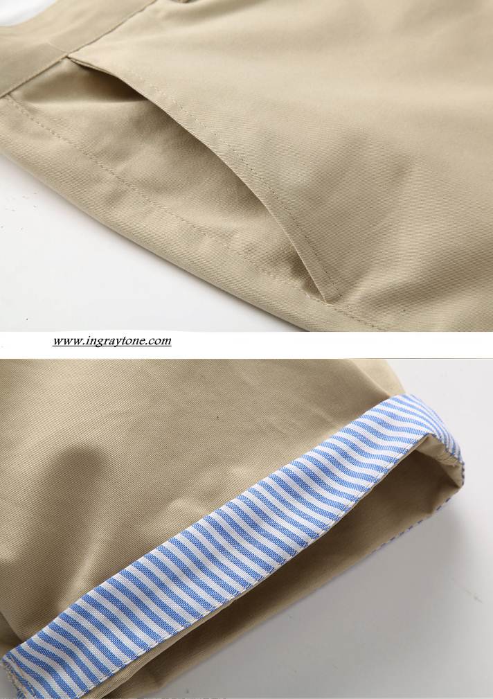 กางเกงสแล็คขาสั้น แฟชั่น กระเป๋าจริง ขอบลายทางฟ้า เอว No.31 ฟ้า