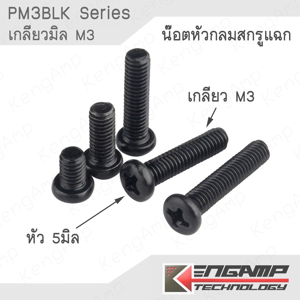(สินค้ามีตัวเลือก) [NUT] PM3 BLK Series น๊อตหัวกลมสกรูแฉก ขนาดหัว5มิล เกลียว M3