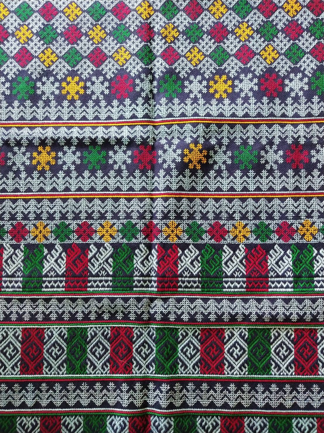 P396 ผ้าปักลายกางเกง สีโทนฟ้าอ่อน