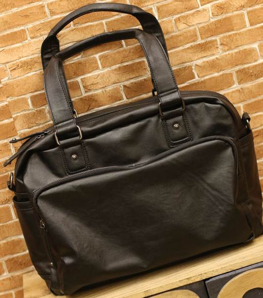 กระเป๋าวินเทจ Hold all ไอแพด สไตล์อังกฤษ แต่งซิบสี่เหลี่ยมใหญ่2 หนัง pu สีดำ