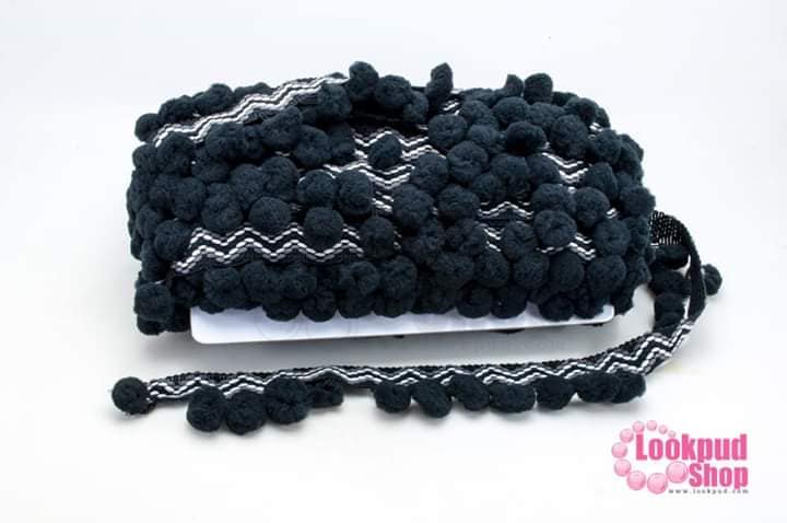 ปอมเส้นยาว แถบลายคลื่น สีดำ กว้าง 4.5ซม(1พับ/18หลา)