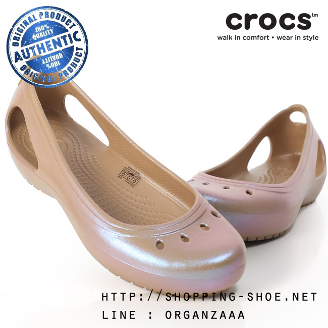 Women's Crocs Kadee Iridescent Flat - Gold/Gold ของแท้ Outlet ไทยและฮ่องกง