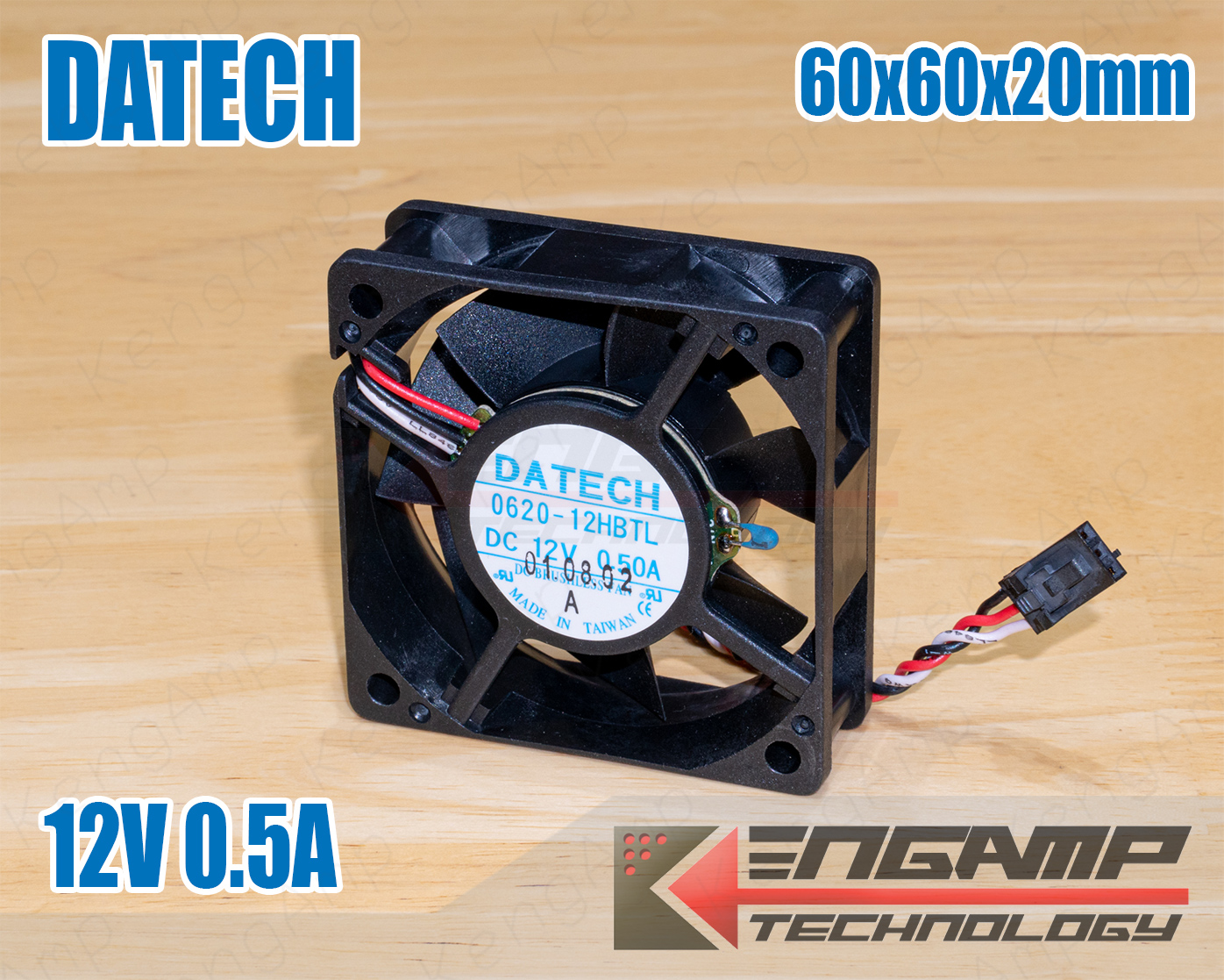(1ชิ้น) [FAN] พัดลม 12V 0.5A 3สาย DATECH 0620-12HBTL ขนาด 60x60x20mm