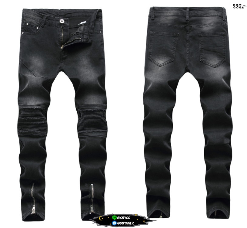กางเกงยีนส์ BIKER JEANS ฟอกดำ แต่งซิปขา สีดำ