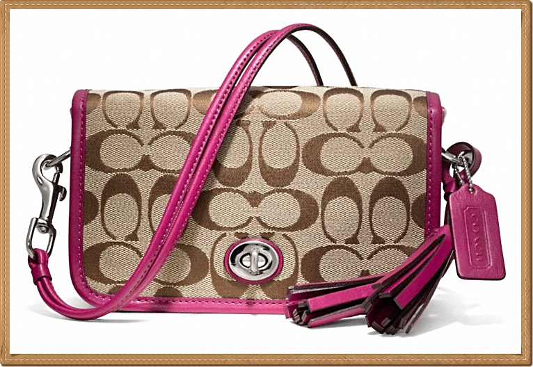 Coach Legacy Signature Penny Shoulder Purse 21153 - Khaki/Pink