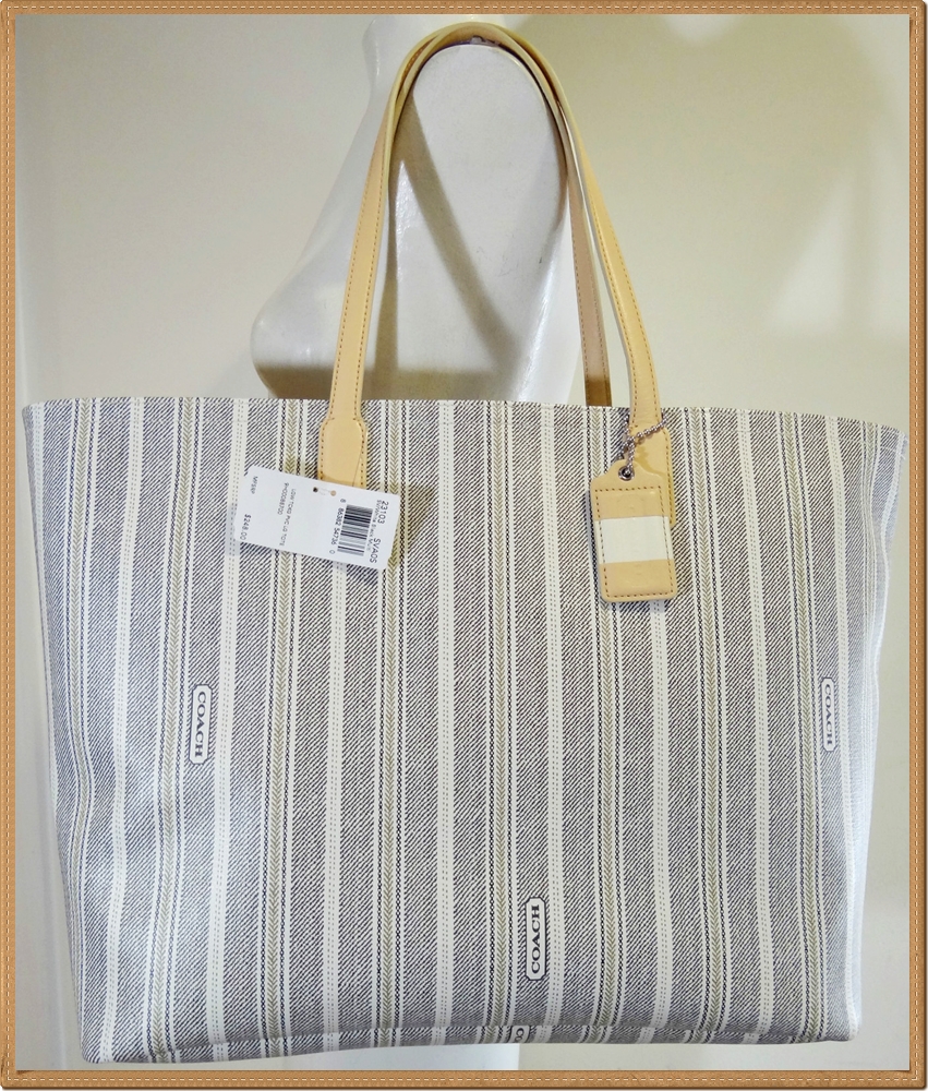 Coach Legacy Weekend Ticking Stripe PVC Large Dogleash Tote 23103