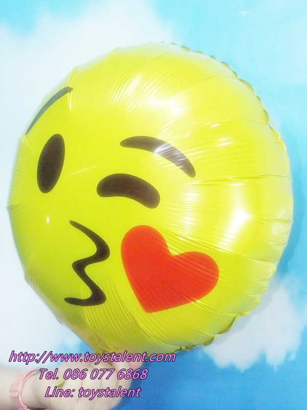 ลูกโป่งฟลอย์กลมสีเหลือง พิมพ์ลายหน้ายิ้ม (จุ๊บ) TL-A141 ไซส์ 18 นิ้ว/Item No.TL-A141