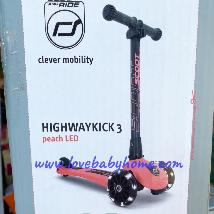 Scoot & Ride Highway รุ่น Kick 3 สีพีช สกู๊ตเตอร์ขาไถ ปรับความสูงได้ 3 ระดับ ล้อพรีเมี่ยมแบบ Led