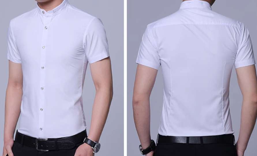 เสื้อคอจีนผู้ชาย เชิ้ตแขนสั้น แฟชั่น แต่งขอบปก Size No.36 38 40 42 44 46 ฟ้าอ่อน ดำ ขาว ชมพู ฟ้า ม่วง